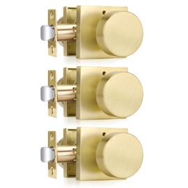 Haidms Gold Door Knobs Interior Privacy, Heavy Duty Square Brushed Gold Interior Door Knobs for Bedroom Bathroom, Brushed Brass Door Knobs (3 Pack)