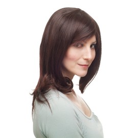 Sexy Women's Wig schulterlang Smooth Voluminous Toupiert Curved Lace Crown Brown Mix Mahogany H2029E 2T33