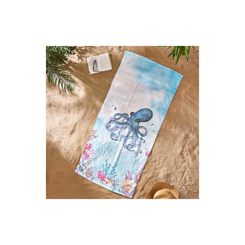 Catherine Lansfield Octopus Cotton Beach Towel, Blue, 76 x 160