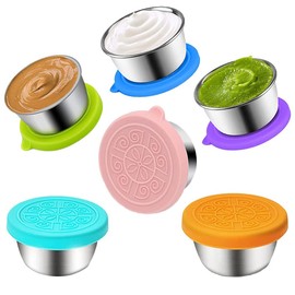 6Pcs Reusable Salad Container Set, Stainless Steel Small Containers with Lids, Leakproof Dipping Sauce Cups, 1.7 oz, Perfect for Lunch, Picnic, Travel