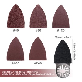 The Lord of the Tools 52Pcs Oscillating Multi Tool Finger Sanding Pads Accessories Kit 52x37x7mm Triangular Finger Sanding Pads & Sandpaper Universal Interface