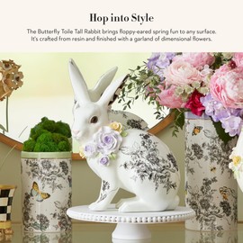 MACKENZIE-CHILDS Butterfly Toile Bunny Figurine, Resin Rabbit Statue for Spring, Tall