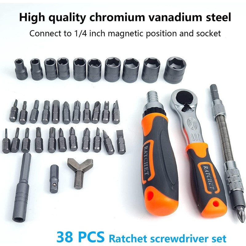 38-in-1 Ratchet Box, Ratchet Set for Socket Wrench, Ratchet Box