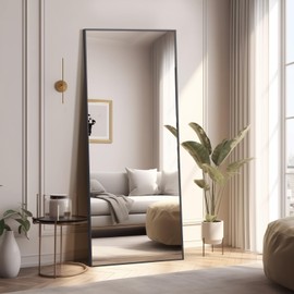 MELOMOIR 56"x18" Full Length Mirror, Floor Mirror with Stand Hanging or Leaning, Aluminum Alloy Frame Full Body Mirror for Bedroom Living Room Cloakroom Hallway, Wall Mirror Full Length, Black