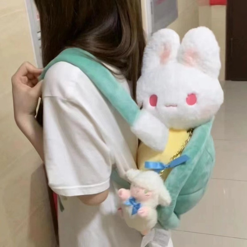 Rabbit Turtle Plush Backpack PP Cotton Short Plush Cartoon Perfect
