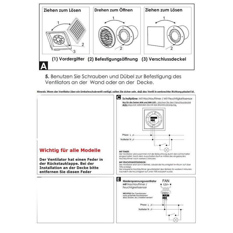 Bathroom Fan Kitchen Fan Diameter 100 cm with Check Valve