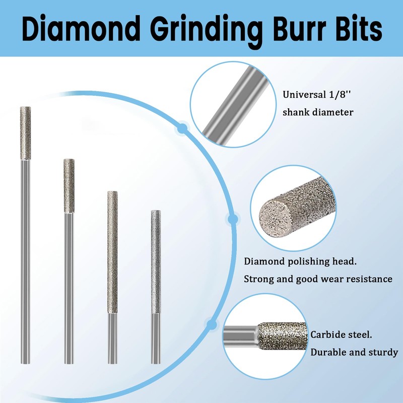 Long Stone Carving Set Diamond Burr Bits Compatible with Dremel,