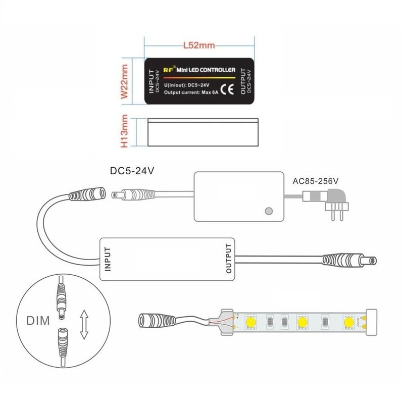 Taikuwu Mini Single Color RF Dimmer Controller 14 Keys for