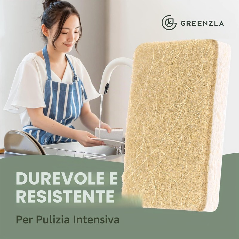 Greenzla Spugne da cucina naturali, confezione da 6 – Spugna