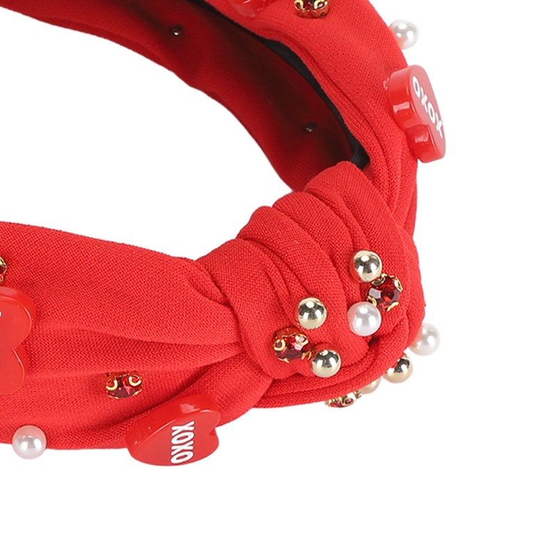 Rhinestone Embellished Knotted Headband Heart Decoration Knotted Jeweled Headband for