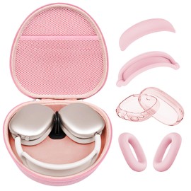 Hard Case for AirPods Max Supports Sleep Mode, Travel Carrying Headphone Case with AirPods Max Clear Ear Cups Cover/Silicone Earpad Case/Headband Cover,AirPod Max Protective Portable Storage Bag, Pink