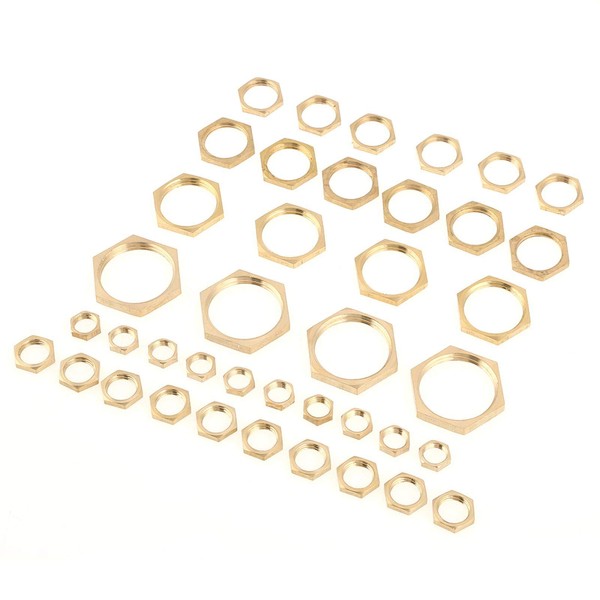 Brass Hex Lock Nuts, 40pcs G1/8 G1/4 G3/8 G1/2 G3/4