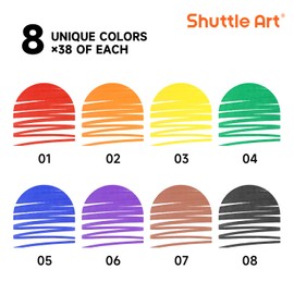 Shuttle Art 304 Pack Washable Markers, 8 Colors Broad Line Markers, Separate Pack of 38, Conical Tip Marker Bulk with a Box, Home Classroom School Supplies for Toddlers Kids Adults Students Teachers