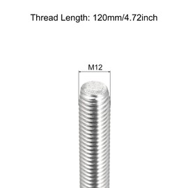sourcing map Fully Threaded Rod M12 x 120mm 1.75mm Thread Pitch 304 Stainless Steel Right Hand Threaded Rods Bar Studs 4 Pack