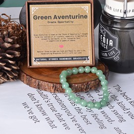 YUEBAYUE Green Aventurine Healing Crystal Bracelets,Anxiety Beaded Gemstone Bracelets for Women,Birthday Valentines Christmas Gifts for Women