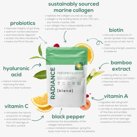Nature Squared Radiance [Blend]: Probiotics & Marine Collagen Capsules - 60 High Strength Collagen Capsules with Vitamin A, C and Biotin - 1 Month Supply - Made in The UK