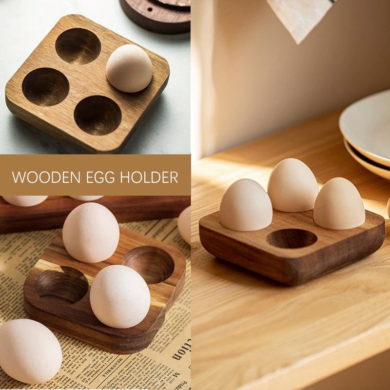 4 Slots Wooden Egg Tray, Egg Holder for Kitchen Refrigerator