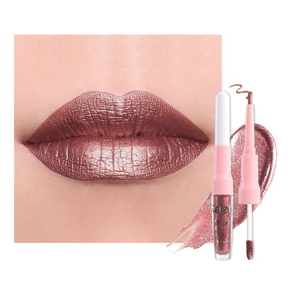 Kaely 2in1 Metallic Lipstick and Lip Liner, Shimmer Glitter Lip