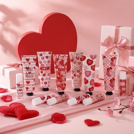 Demissle 6 juegos de crema de manos y bálsamo labial a granel para mujeres – Juego de loción de manos hidratante de caramelo de corazón rojo, regalos 