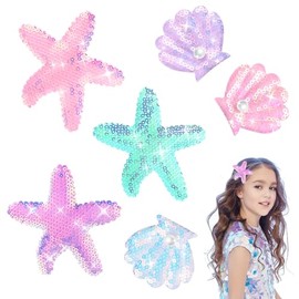 Amabro Pack of 6 Starfish Shell Hair Clips, Sparkling Headwear, Multicoloured Pearl Headpieces, Shell Headwear, Hair Claw Accessories, Sequins Hair Pins for Women and Girls