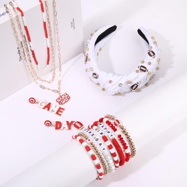 Game Day Headband for Women Football Charm Headband Pearls Crystal Knotted Hairband Game Day Sports Hair Accessories Football Party Decorations White Spirit Hairband
