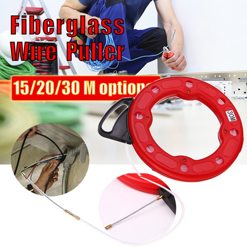 30M Fiberglass Fish Tape Reel Puller Conductive Electrical Cable Puller