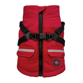 FouFou Dog Harness Coat Outdoor Cold Weather Warm Fleece Jacket with Waterproof Lining for Dogs, Red, X-Small