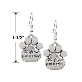 You Left Pawprints on My Heart Pet Dog Cat Memorial Antique Silver Tone Handmade Dangle Earrings