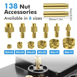 VIBINHO Threaded Inserts Soldering Tips Set, 130 Pieces Melting Thread, 6 Soldering Tips, 3D Printing Thread Inserts, Easy Use, Thread Inserts M2/M3/M4/M5/M6/M8