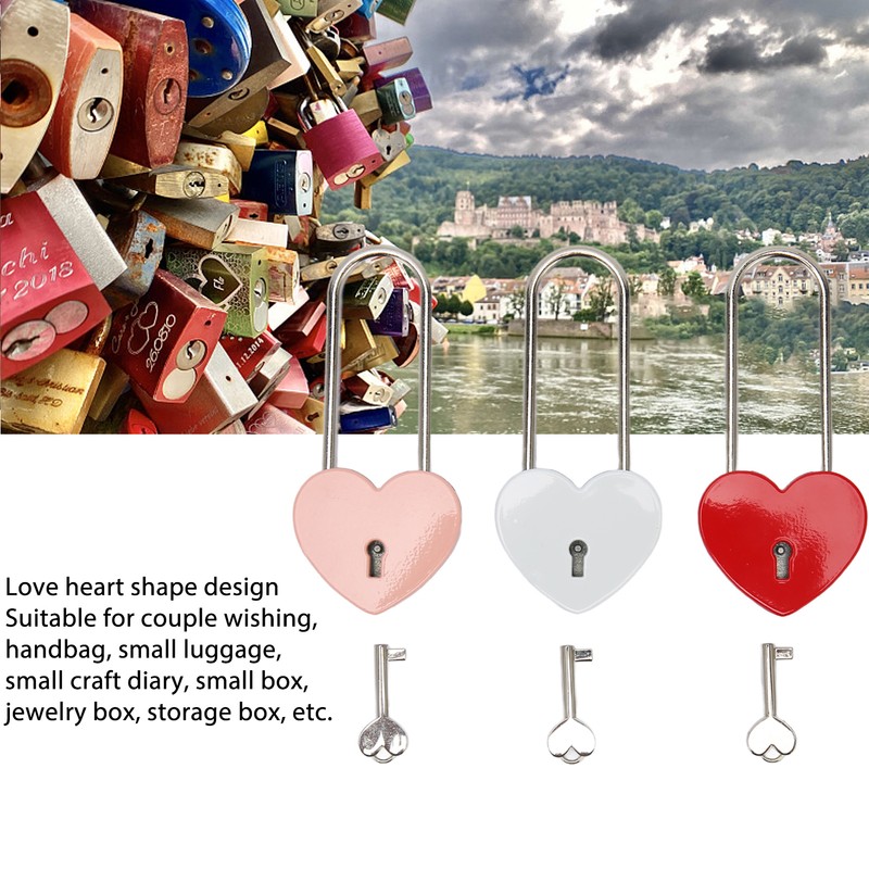 3pcs Heart Shaped Padlock with 3 Keys Rustproof Zinc Alloy