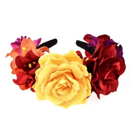 Winslet Flower Headband Wedding Hair Wreath Crown - Women Girls Flower Wreath Hair for Wedding Party, Red-rose