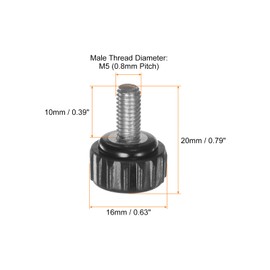 sourcing map 18pcs Knurled Knobs M5 x 10mm Male Thread 16mm Head Grip Plastic Metric Clamping Knobs Handles Thumb Screws with Threaded Stud, Black