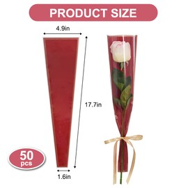 BEISHIDA 50 PCS Single Rose Sleeve Plastic Flower Wrapping Bags Cellophane Flower Sleeves for Florist Bouquet Supplies Mother's Day Valentine's Day (Red and Champagne)