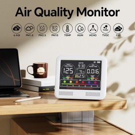 16-in-1 Air Quality Monitor Indoor with 7AQI Beep Alarm, CO2 Monitor, Air Quality Detector with PM1.0 | PM2.5 | PM10 | Temp | HUM | Formaldehyde | VOC Tester for Home Office Plant (Lvory White)