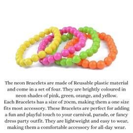 Lizzy Neon Beads Necklace and Bracelet Set | 80's Costume Accessory Bright Rave Fancy Dress Colorful for Women Neon Necklace Bracelets Beads Bulk | One Size Fits All