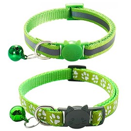 Qinao 2Pack Cat Collars Quick Release Reflective Kitten Collar with Bell & Safety Release (Light Green)