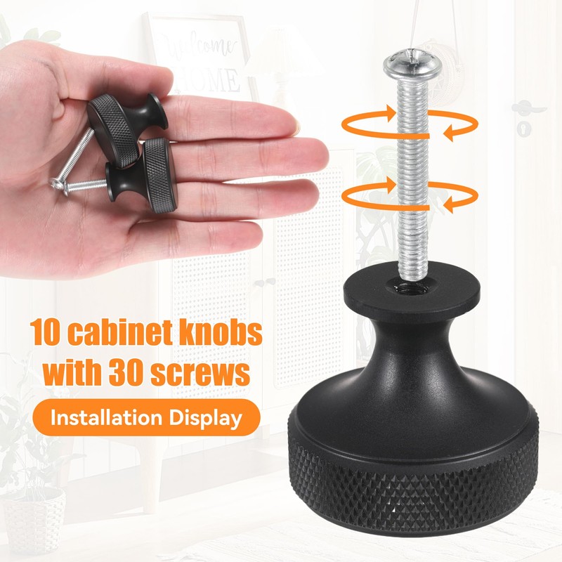 worahroe 10 Pcs Cabinet Knobs Black Matte Metal Round Knurled