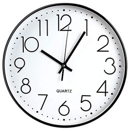TOHOOYO Wall Clock 12 ''Non-ticking Silent Quartz Decorative Clocks Modern Large Number Round Clock (Black) 1