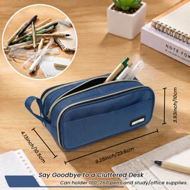 Rutiyoka Large Pencil Case Pouch, Extra Big Pencil Bag with 4 Compartments for Kids, Oxford Cloth Pen Bag with Zipper, Pencil Organizer, Cute Aesthetic School Supplies for Teen Girls Boys Adults Blue