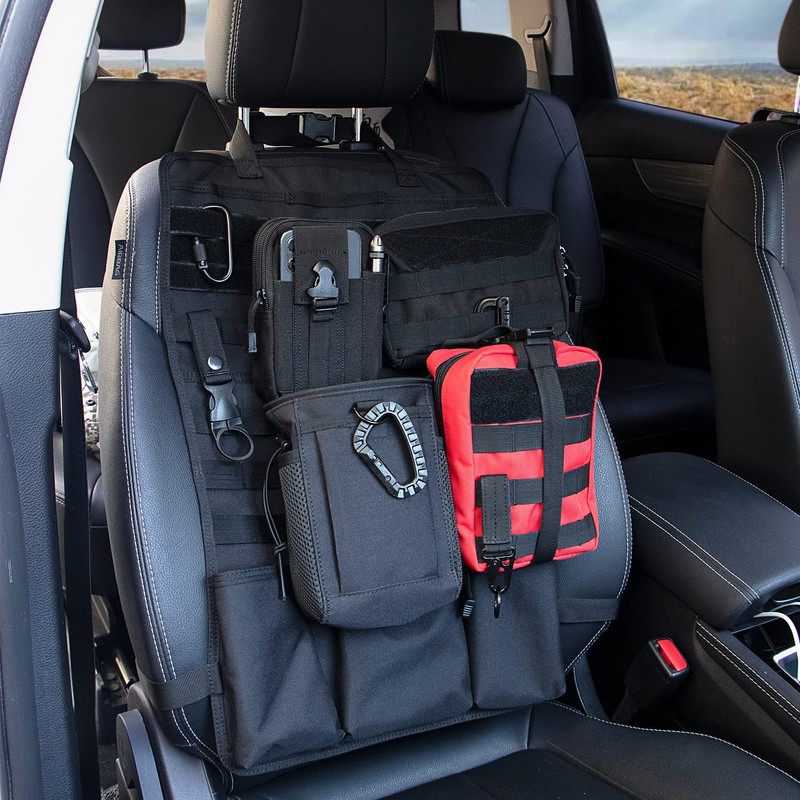 bvya Tactical Car Back Seat Organizer with 4 Molle Pouches