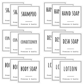 Segbeauty Bathroom Labels for Soap Dispenser, 18pcs 2.5in White Waterproof Removable Self-Adhesive Stickers, Reusable Shampoo Conditioner Hand Soap Lotion Shower Dispenser Bottles Label Stickers