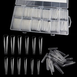 LELE LIFE 240 PCS 12 Size 3XL Coffin Full Cover Nail Tips, Extra Long Clear Nail Tips for Acrylic Nails Professional, No C Curve Fake Nail Tips with Box for DIY Salon, Style C