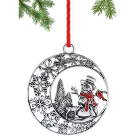 2024 Solid Pewter Metal Christmas Tree Ornament - Hanging Decorations for Party Home Holiday, Christmas Decor with Red Rope for Friends Family Children (Snowman)