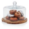 Libbey Acaciawood Flat Round Wood Server with Glass Dome