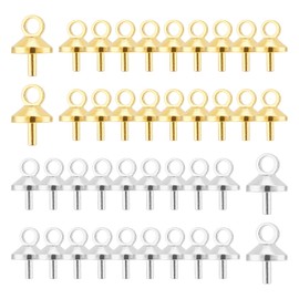 SUNNYCLUE 1 Box 120 Pieces 2 Colours Stainless Steel Cup Pearl Bail Pin Peg Pendant Metal Small Hole Cup Pearl Screw Eye Pinch Bails for Half Drilled Beads Charms Jewellery Making