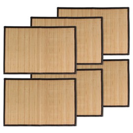 BambooMN Bamboo Slats Placemat with Fabric Border - Solid Colour Print - 17.5" x 12" - Brown with Black Border, 6 pcs