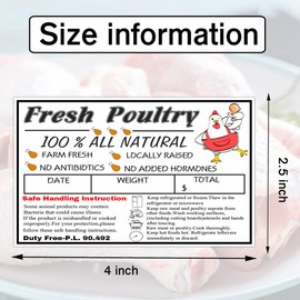 120pcs Poultry Freezer Labels with Safe Handling Instructions,Exemption P.L. 90-492(4x2.5 inch)
