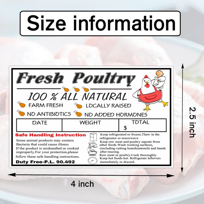120pcs Poultry Freezer Labels with Safe Handling Instructions,Exemption P.L. 90-492(4x2.5