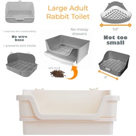HoppScotch.bun Bumbox Large Rabbit Litter Box w Plastic Grid & Dump Tray-Bunny Poop Tray Safe for Bunny Feet Pet Bunny Supplies- Rabbit Cage Accessories for Training Corner Bunny Litter Pan