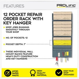 Prolific Repair Order Rack with Key Hanger (Gray)